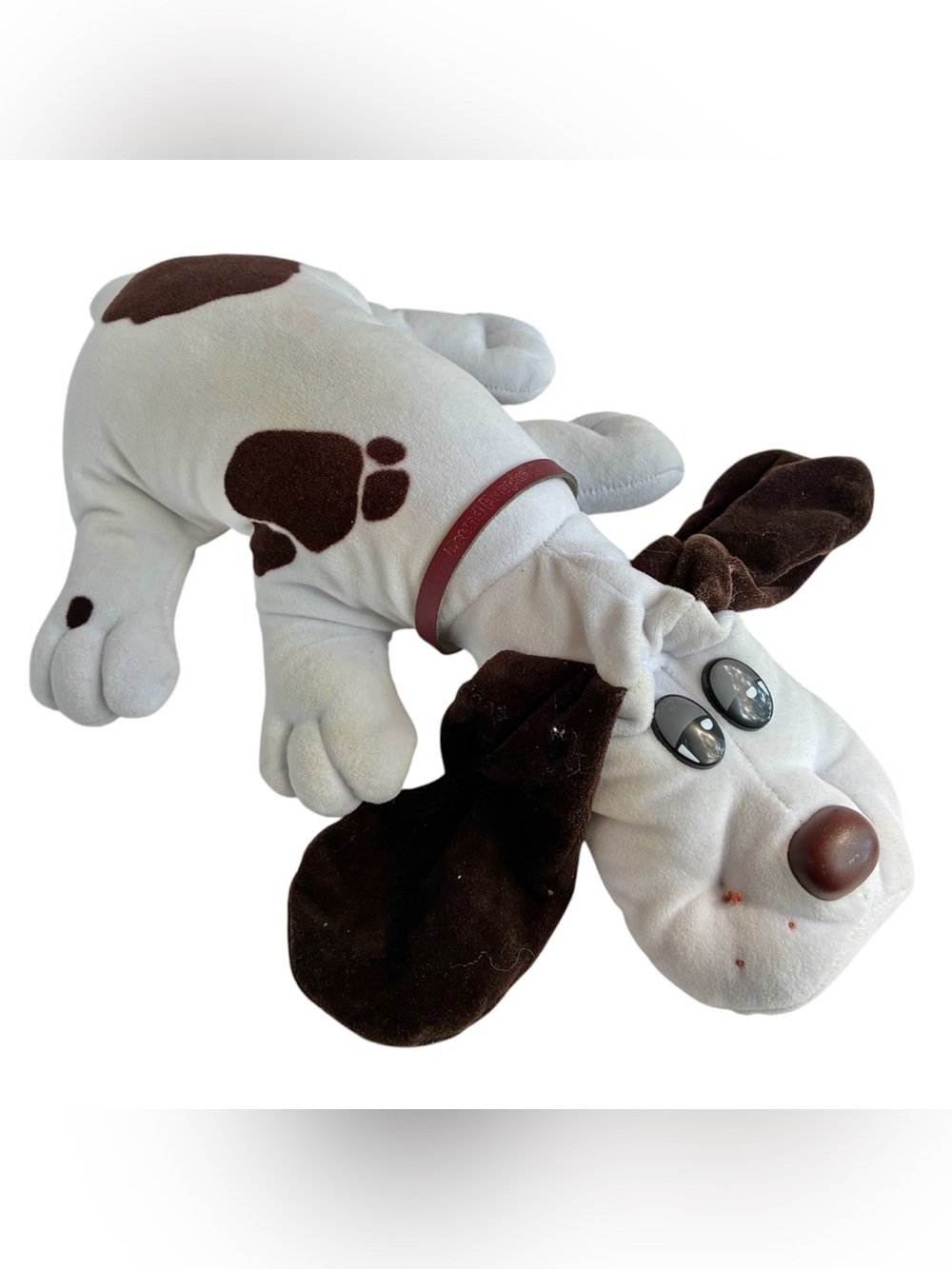 Vintage 80s White Brown Floppy Eared Pound Puppy Plush Collar